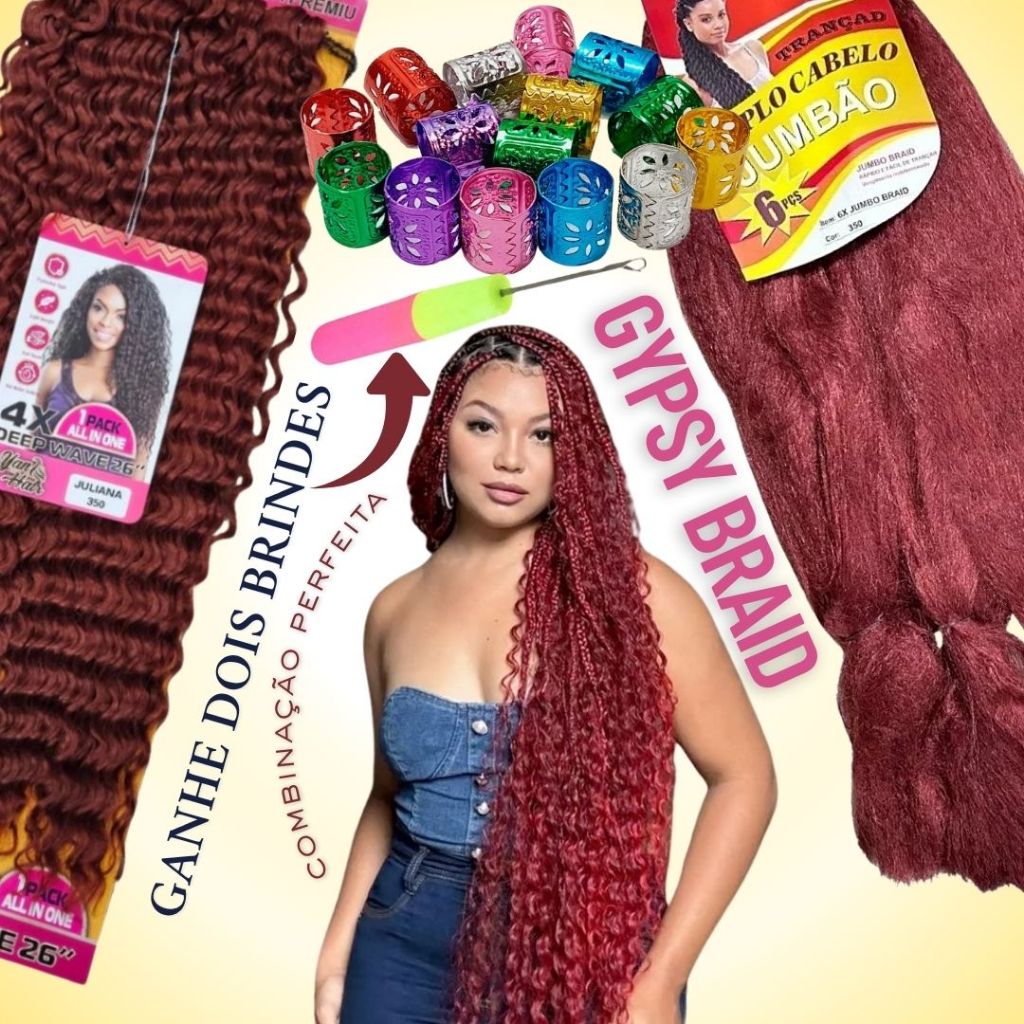 GYPSY BRAID COMBINAÇÃO DO CROCHET JULIANA + JUMBÃO 400GR - COM 10 ANÉIS E AGULHA