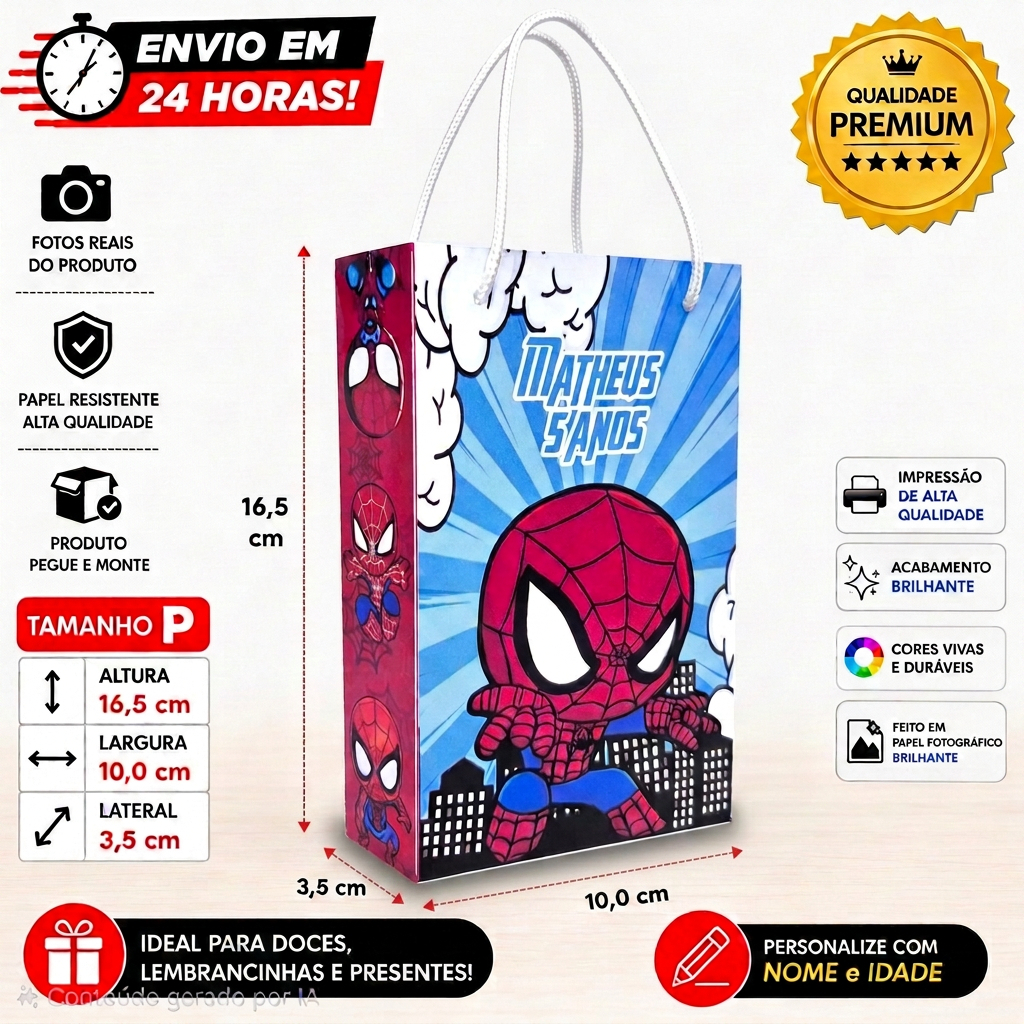 Kit Sacolinhas HOMEM ARANHA | SPIDER MAN Lembrancinhas Personalizadas  Festa aniversário