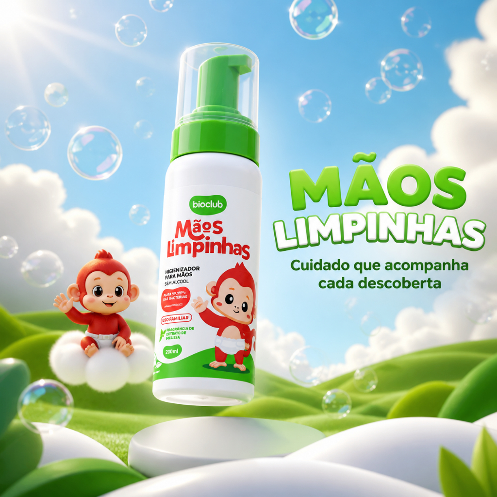 Higienizador de Mãos Sem Álcool - Mãos Limpinhas Bioclub® 200ml