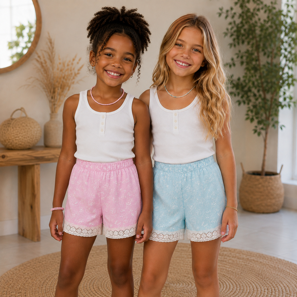 Bermuda Infantil Menina | Shorts Delicado | Bermuda Infantil Feminina Fresquinha e Confortável