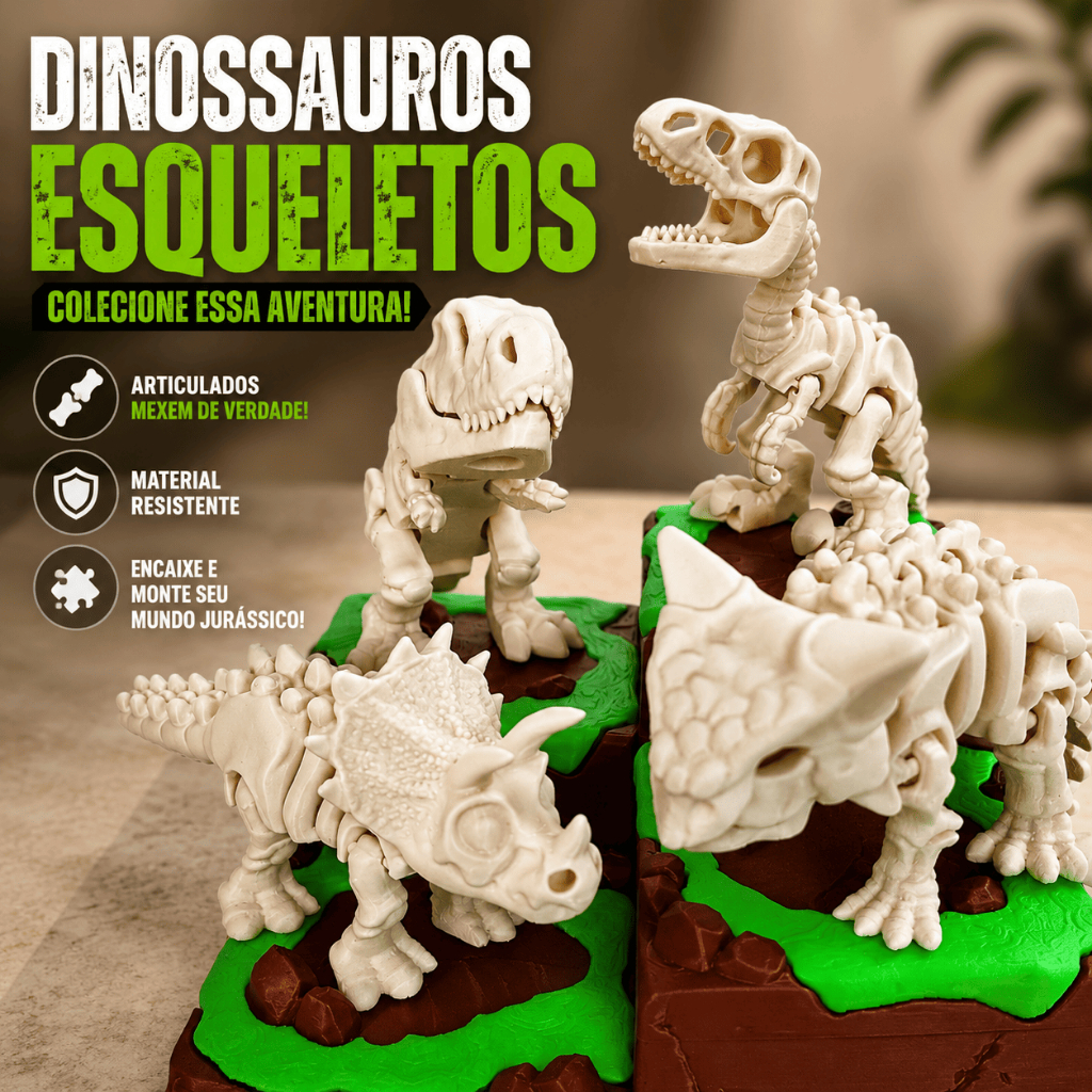 KIT Dinossauros articulados - Esqueleto Brinquedo - Colecionável
