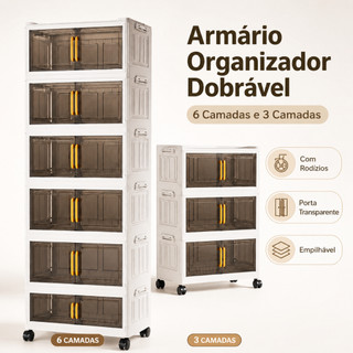 Armário Organizador Dobrável Caixa Organizadora Multiuso de Plástico Empilhável com Rodízios para Roupas Brinquedos