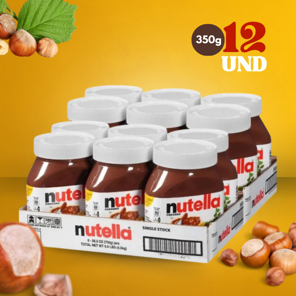 Kit 12 Nutella Creme De Avelã Com Cacau Pote Médio 350g Chocolate Cremoso Saboroso Pão Torrada Sobremesa Recheio Ferrero