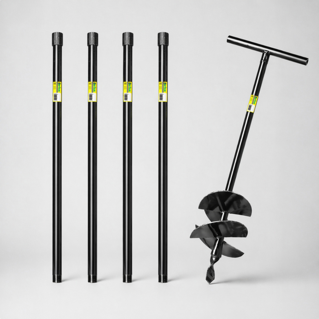 Kit Cavadeira Trado Manual 25 CM 4 Facas Perfurador de Solo + 4 Extensores de 1 Metro + cabo 50cm