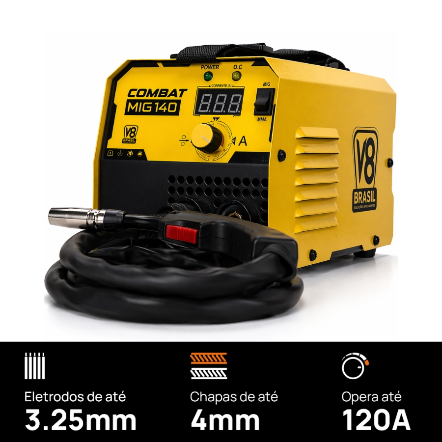 Máquina de Solda Multiprocesso 3 em 1 MIG 140i 220V MMA Eletrodo TIG Lift Inversora - V8 Brasil