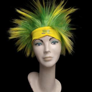 Peruca Maluca Divertida Verde Amarelo Topete Com Faixa Festa Copa Do Mundo Fantasia