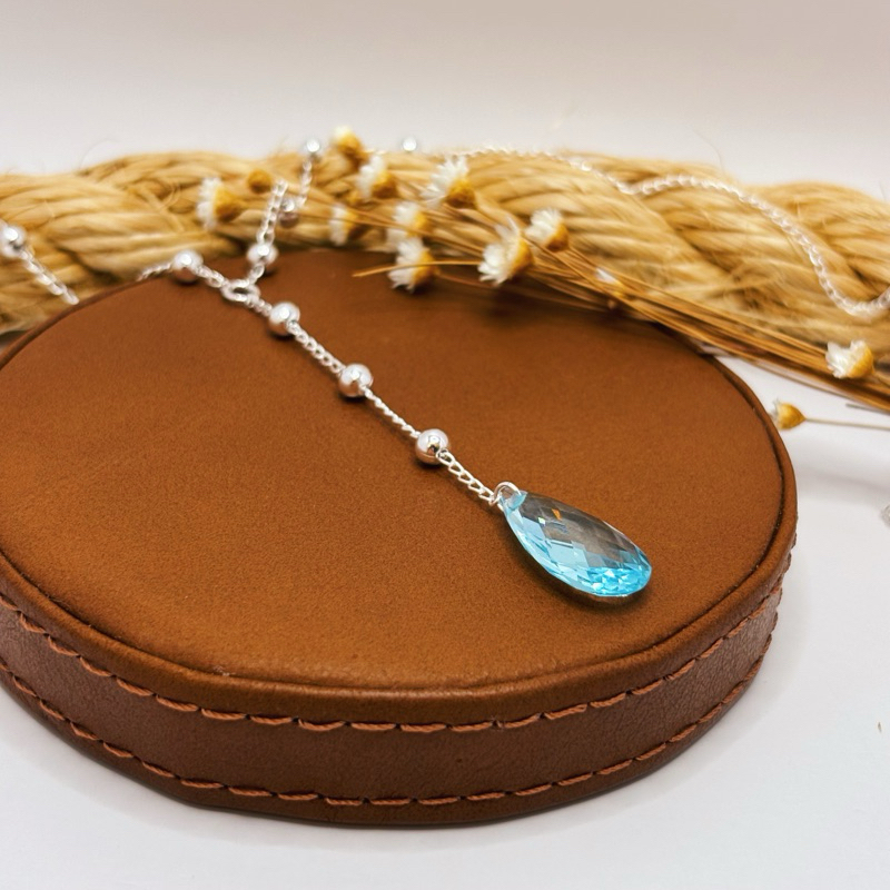 Colar Gravata Gota Azul com Bolinhas Prata 925 Feminino e Delicado — imagem 2 de 2