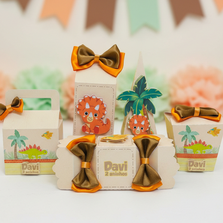 Kit Festa Infantil Dinossauro Baby - Pegue e Monte - Aniversário - Caixinhas Personalizadas - Papelaria Personalizada