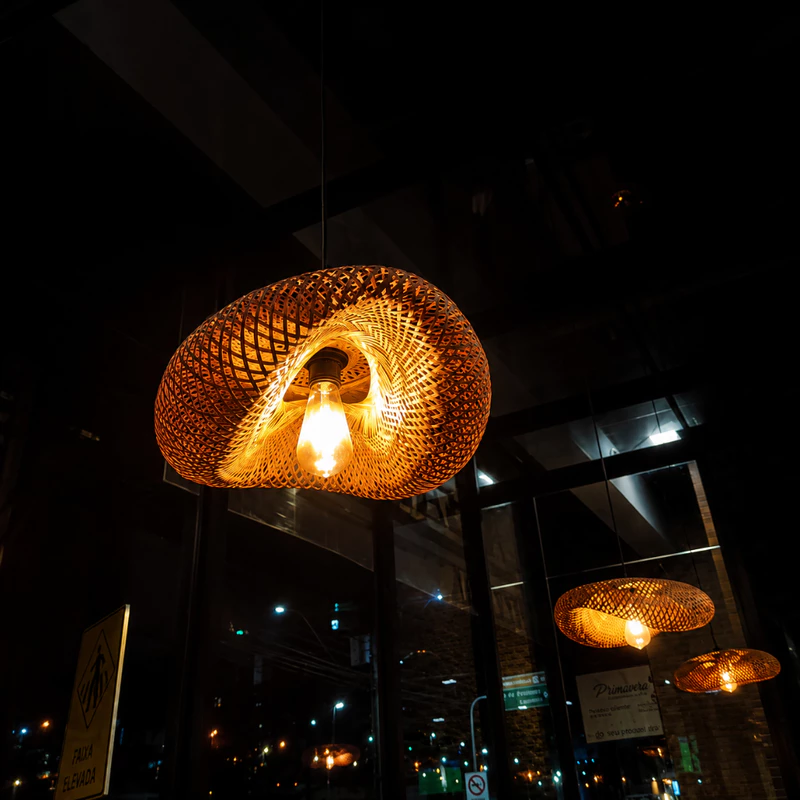 Conjunto de Luminárias Pendentes de Teto em Bambu Rattan Rustico — foto 6