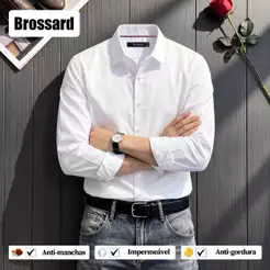 Camisa Social Masculina Manga Longa Fibra de Bambu Não Amassa Impermeável, Para Calça Social e Jeans