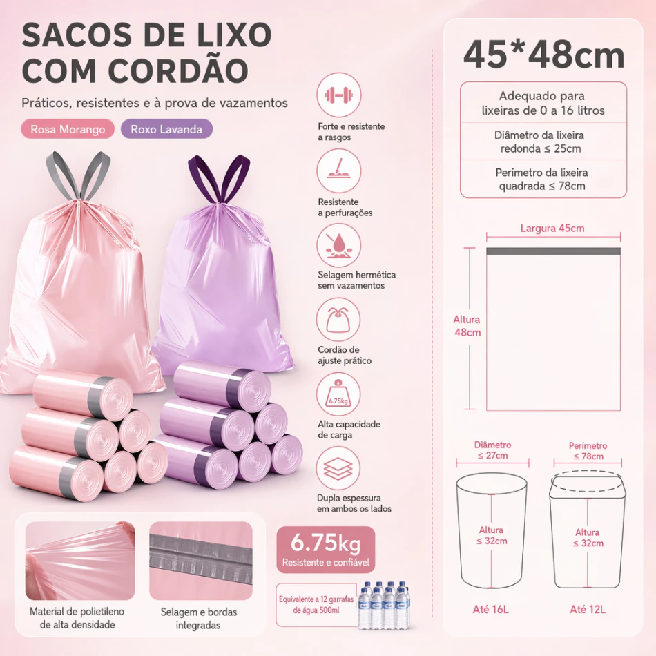 Saco de Lixo Aromático Repelente de Mosquitos e Insetos 50 Unidades Fechamento Automático com Alça Anti‑Vazamento — imagem 1
