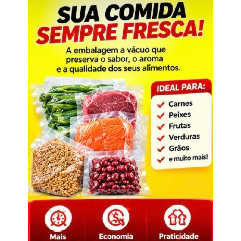 Embalagem Plastica Saco a Vácuo 22x25 cm 12 Micras | PA + PE | Alta Resistência para Seladora