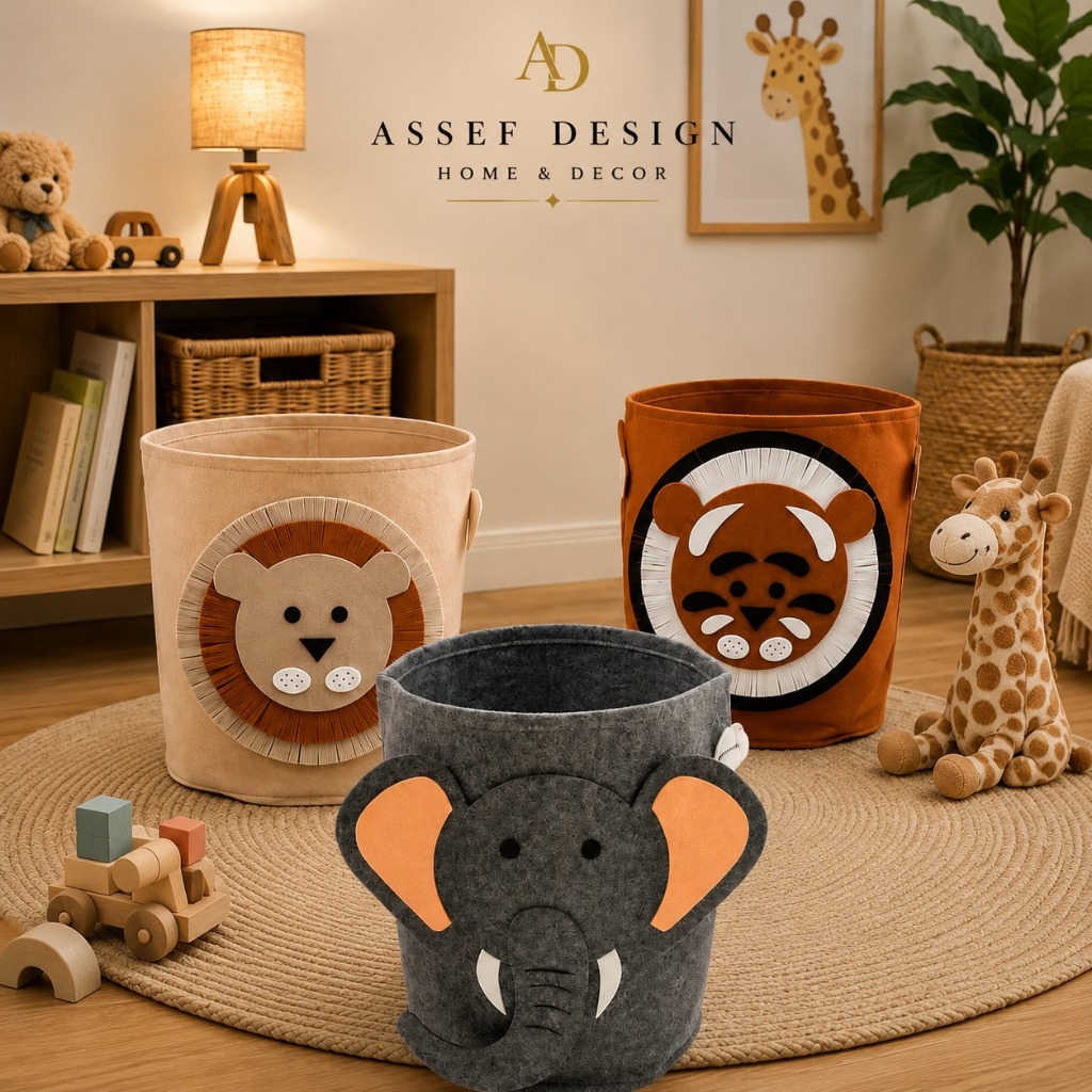 Cesto Organizador Feltro infantil Decorativo Multiuso Dobrável Brinquedo Roupa Feltro Animal Leão Tigre Elefante