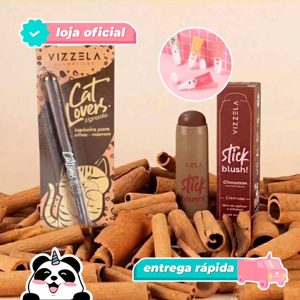 Kit Blush Stick Cinnamon + Lapiseira Marrom + BRINDE Original Vegano Vizzela