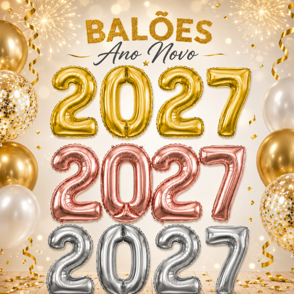 Balão Bexiga Numero Metalizado 2027 Ano Novo Reveillon Prata Dourado Rose Gold