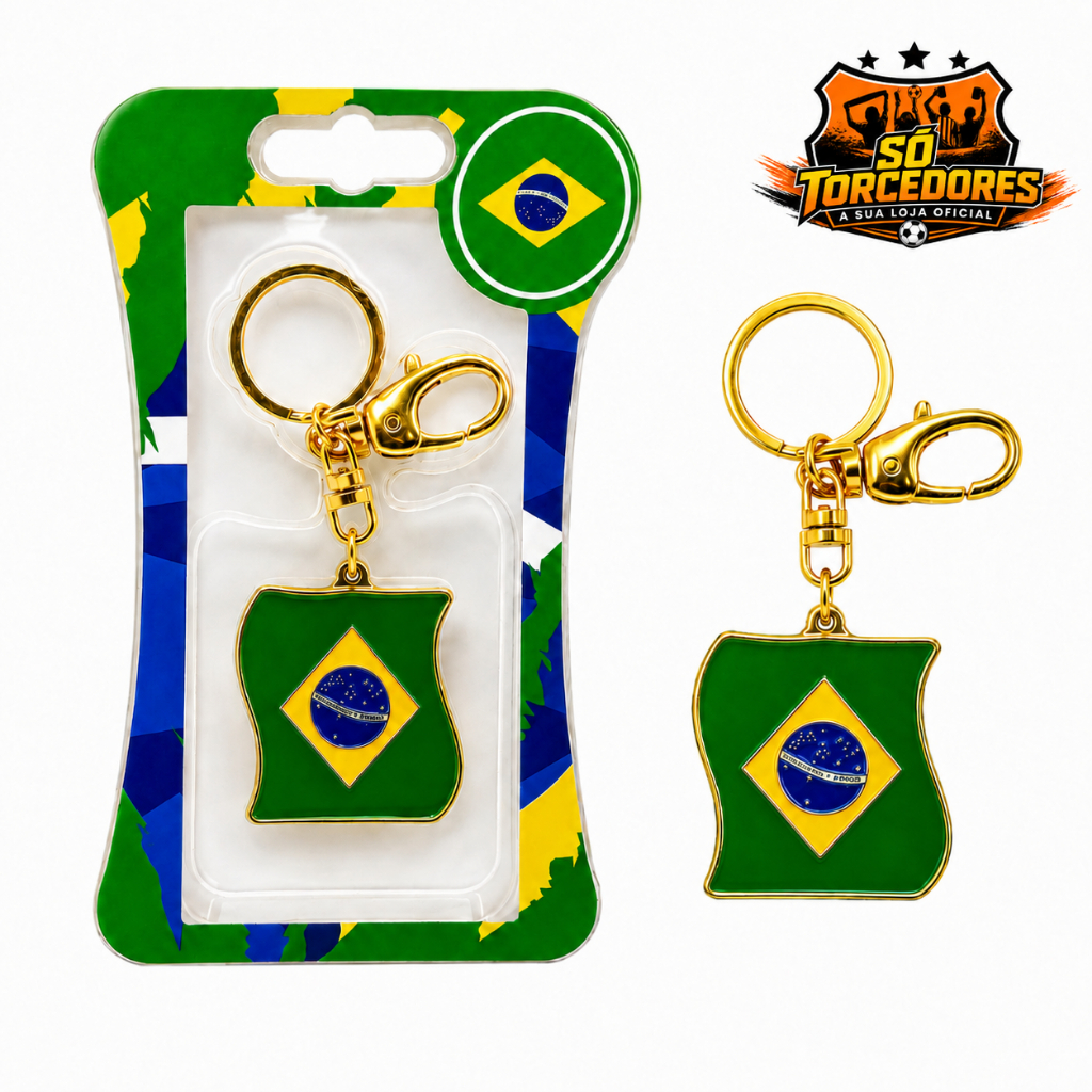 CHAVEIRO BRASIL OURO BANDEIRA PREMIUM - PRESENTE PERFEITO
