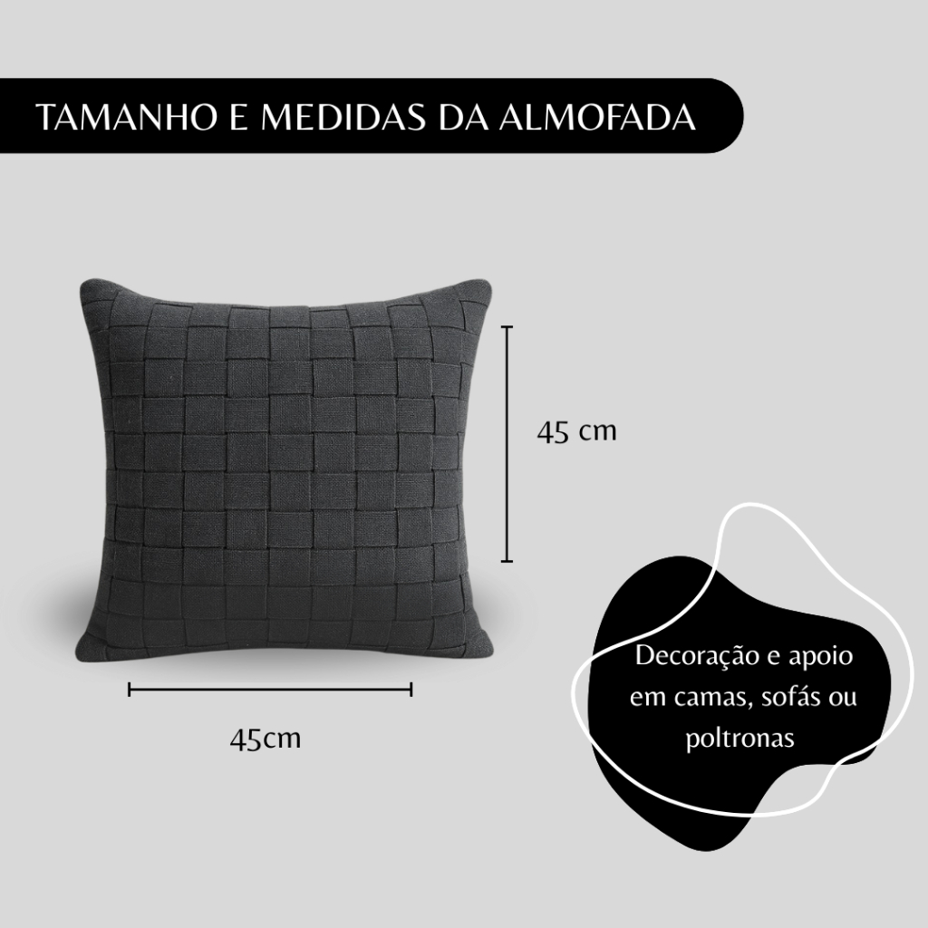 Capa Almofada Algodão Macramê Artesanal 45x45 Decoração Bohochic Rústica Elegante tranças Preto