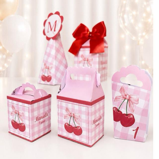 Kit Personalizados caixas Festa decoração CEREJA/ CEREJINHAS Caixinha Aniversário Lembrancinha Pegue e Monte