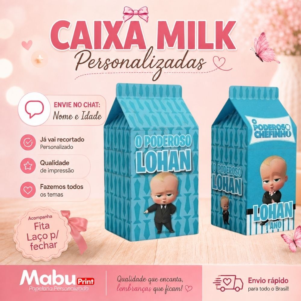 Kit Caixinhas Milk Personalizada Com Nome Tema O PODEROSO CHEFINHO Personalizada Lembrancinhas de Festa - Caixa Milk