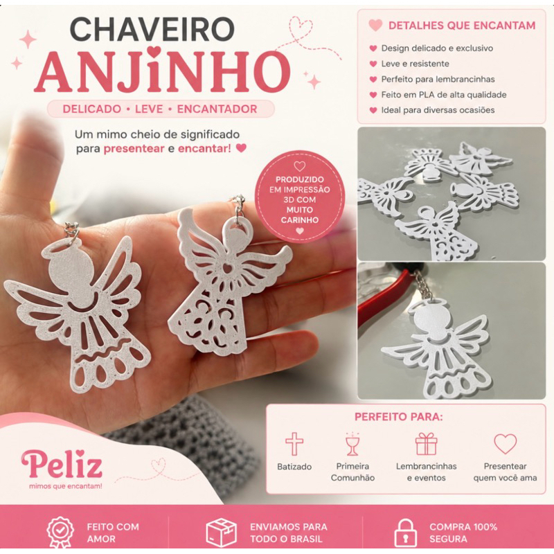 Chaveiro anjo - anjinho - para lembrancinha de batizado, Crisma, Eucaristia, primeira comunhão!