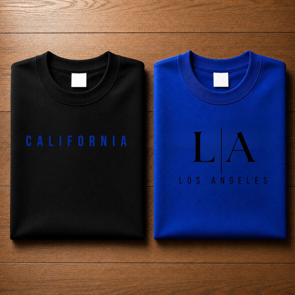 Kit 2 Camisetas Masculinas 100% Algodão Confortável Estampa California LA Manga Curta Gola Redonda Dia a Dia Unissex