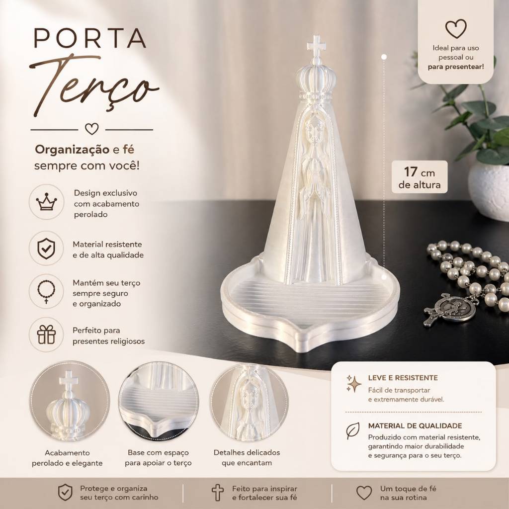 Porta Terço Católico Nossa Senhora – Organizador de Terço Decorativo 17cm | Presente Religioso