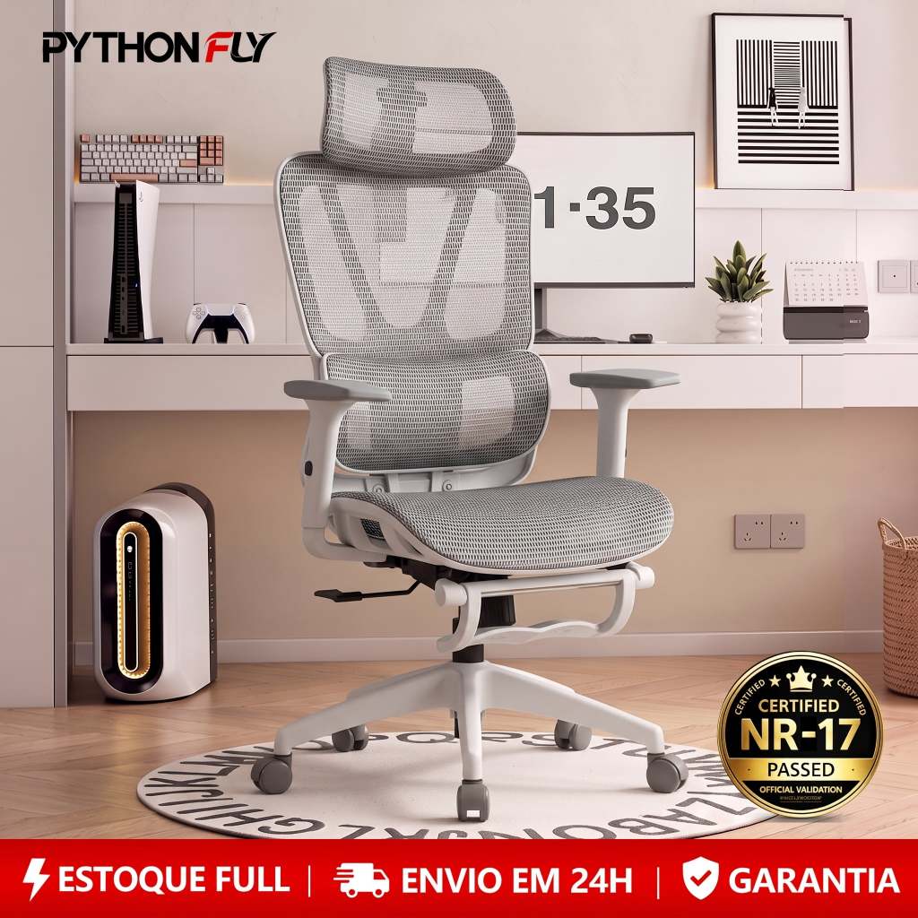 Cadeira de Escritório Ajustável com Pé, Braço 6D e Suporte Lombar - Ergonômica para Home Office e Estudo, 150kg