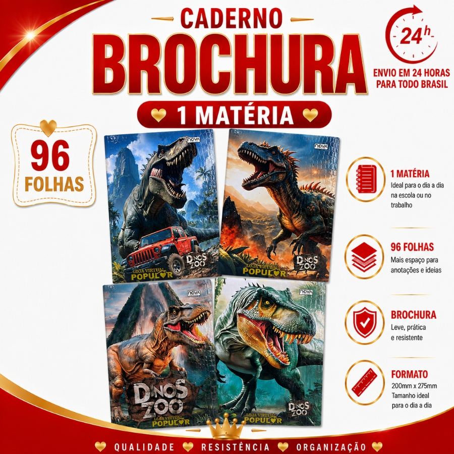 Caderno Universitário Brochura Capa Dura Raptor  1 Matéria 20 x 28 cm 96 Folhas - Nova Caderno