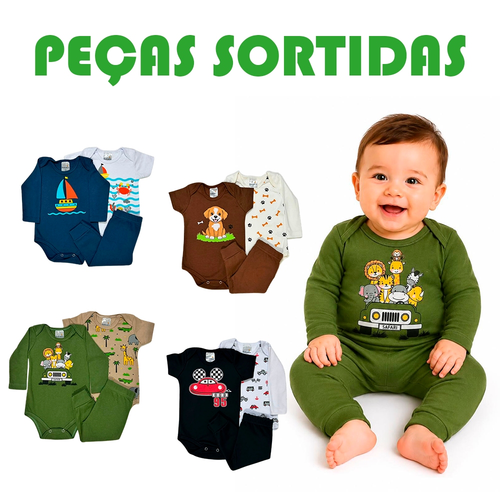 Kit 3 a 12 Peças Conjunto de Bebê INVERNO RN-GG Body de Bebê MENINO Roupa de Bebê Sortido Manga Longa