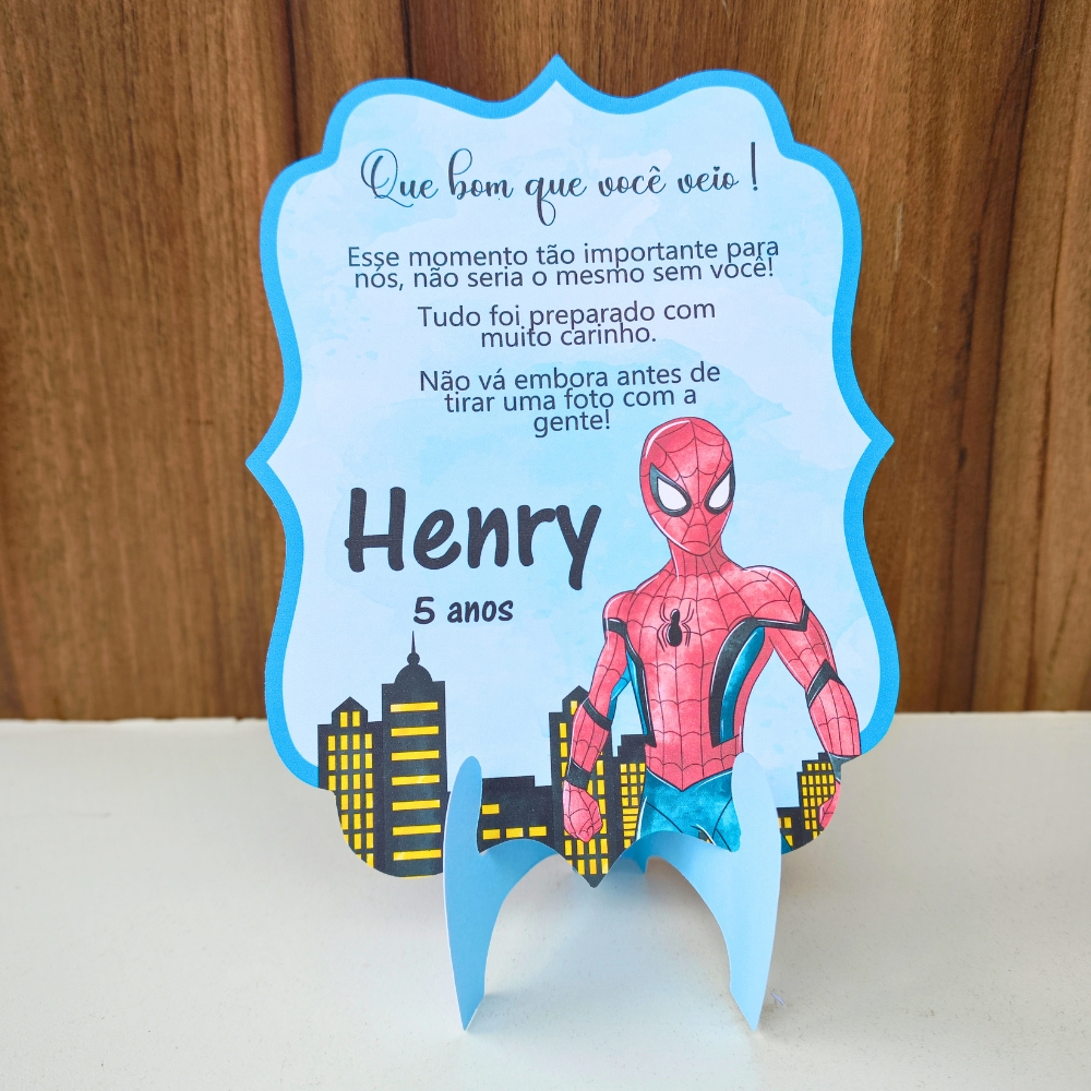 Plaquinha de centro de mesa Homem aranha lembrancinha Homem aranha