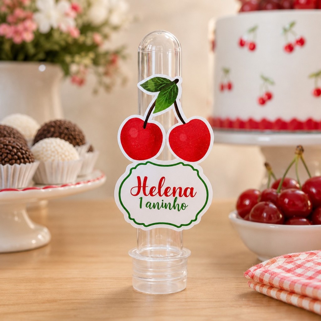 Aplique para Tubete Cerejinha Personalizado – Festa Infantil, Aniversário e Lembrancinha
