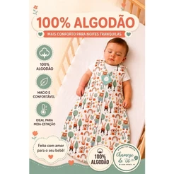 Saco de Dormir Bebê 100% Algodão com Zíper Forrado com Flanela Casulo Verão Meia-Estação
