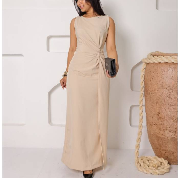 Vestido Longo De Alfaiataria Com Nó Na Frente Elegante Chique