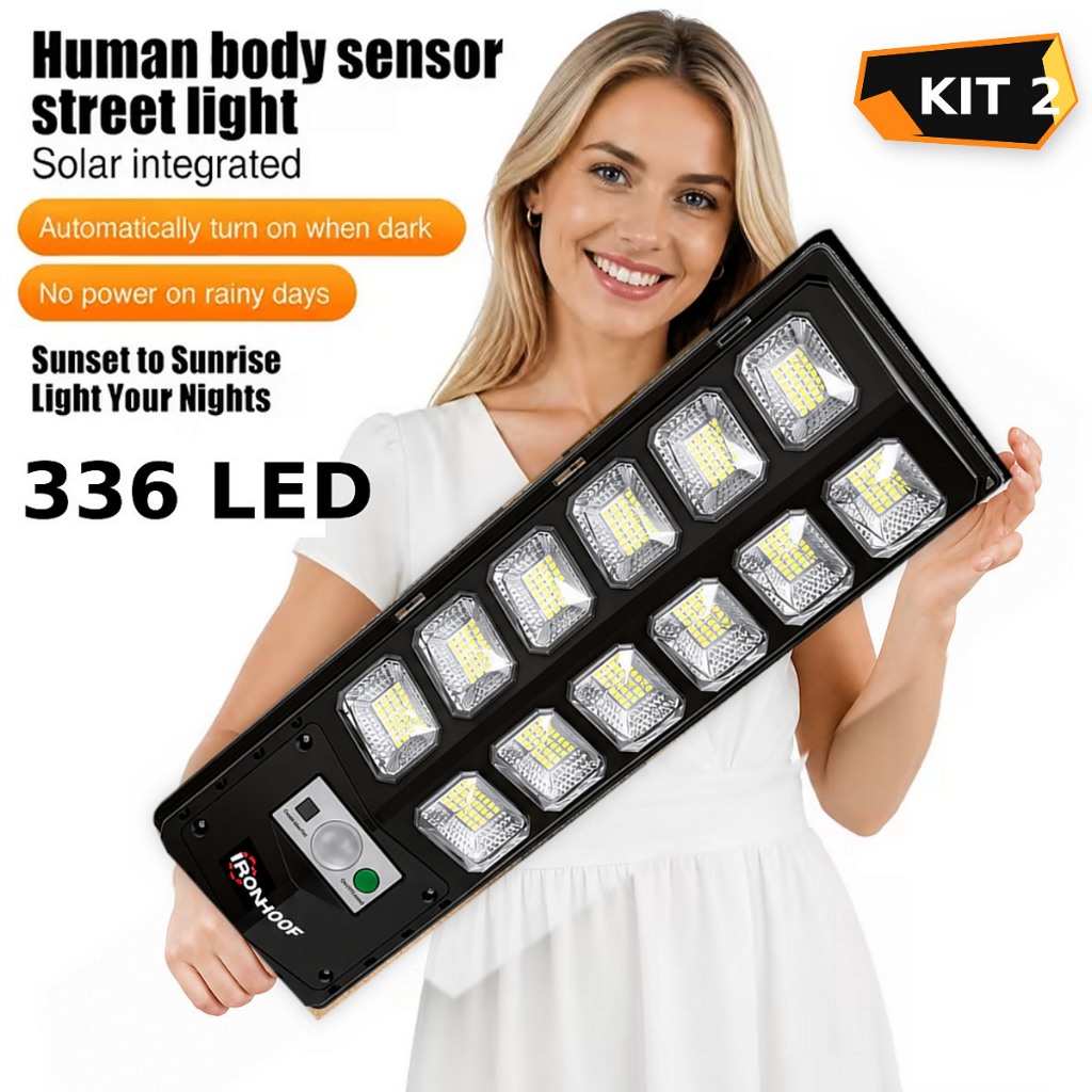 Kit 2 2000W Luminária Solar Externa Com Sensor Refletor Led