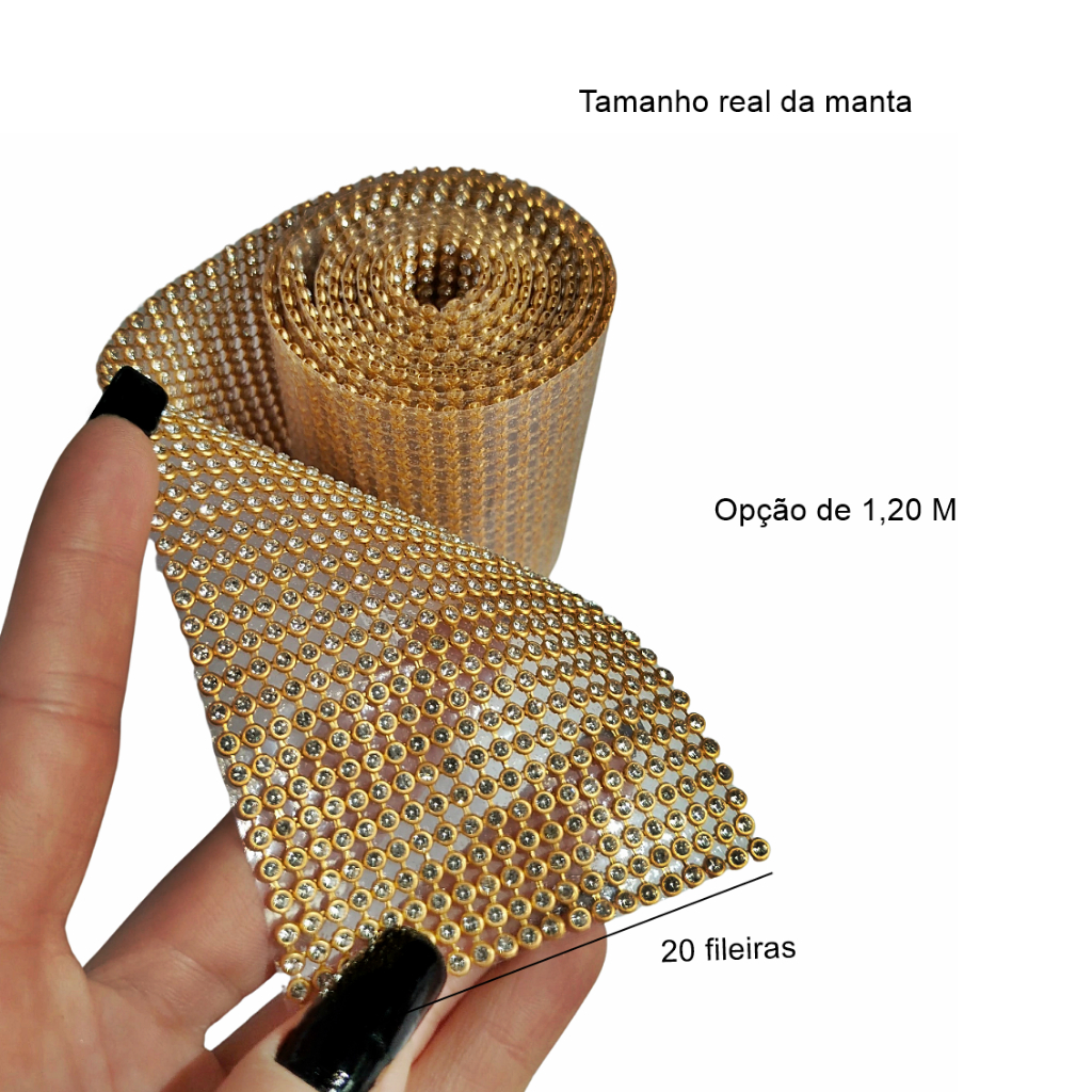 20 Fileiras 60cm Manta de Strass para Artesanato Dourada Original