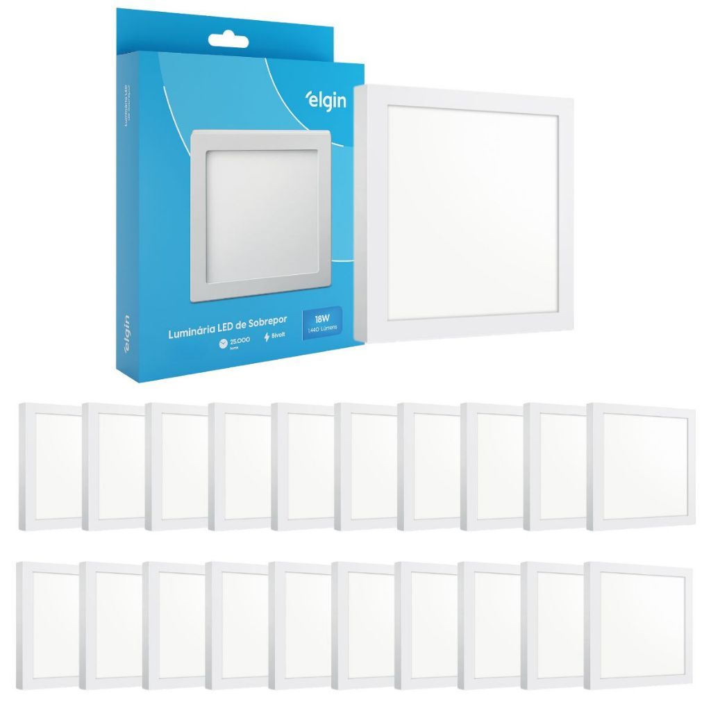 Kit 40 Luminária Painel Plafon Sobrepor Quadrado Led 18w Bivolt ELGIN