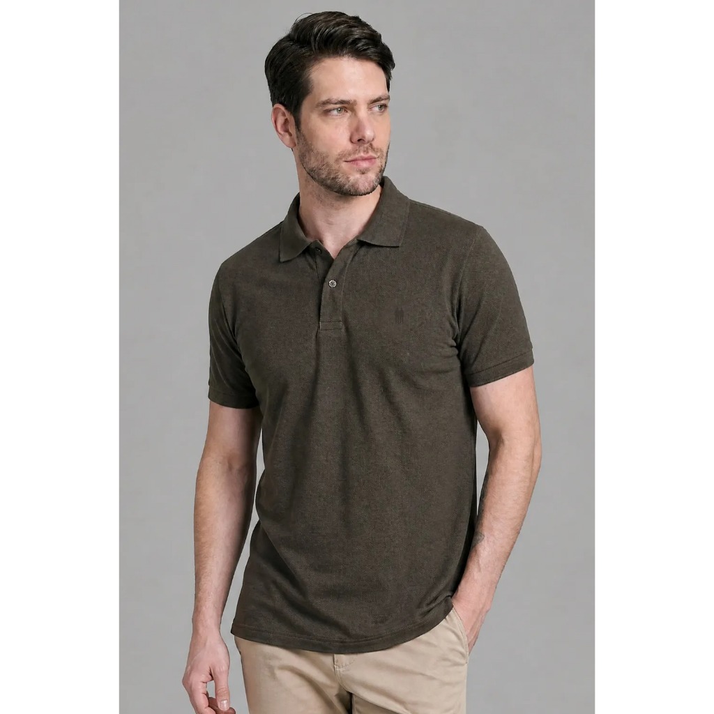 Polo Piquet Lisa Com Botão Polo Wear Verde Escuro