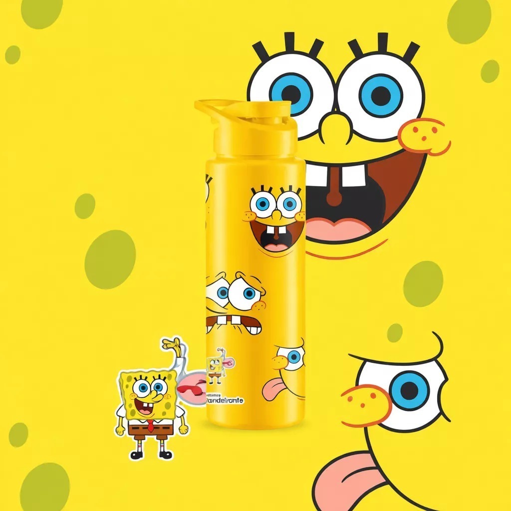 Garrafa Squeeze Infantil Original 750ml Personagens Hello Kitty Bob Esponja Patrick Garfield Naruto