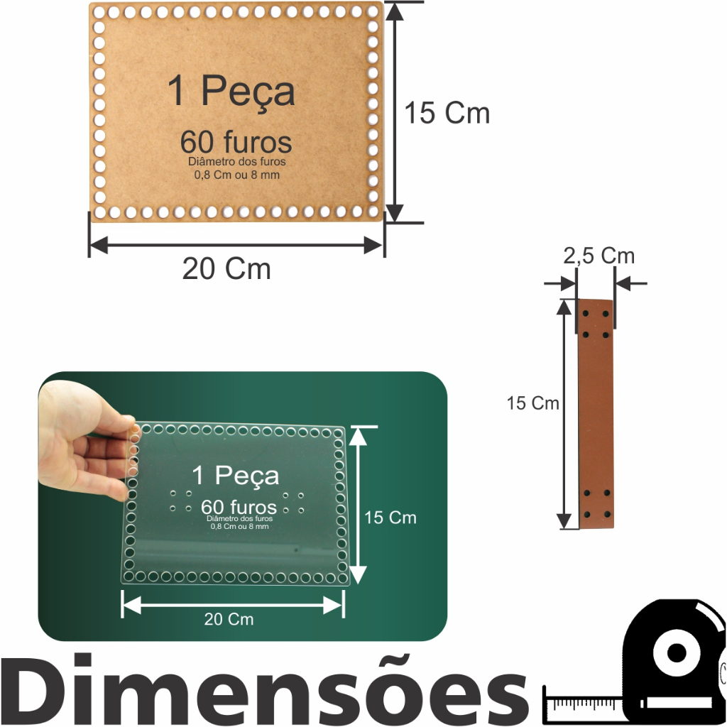 Kit Base Farmacinha em MDF para Crochê Fio de Malha, Tampa de Acrílico e Alça de Couro Sintético — imagem 2 de 2