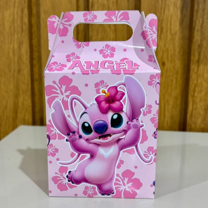 Caixinha Maleta Angel Stitch Personalizada Lembrancinha Festa Infantil Kit 5 a 30 Unidades
