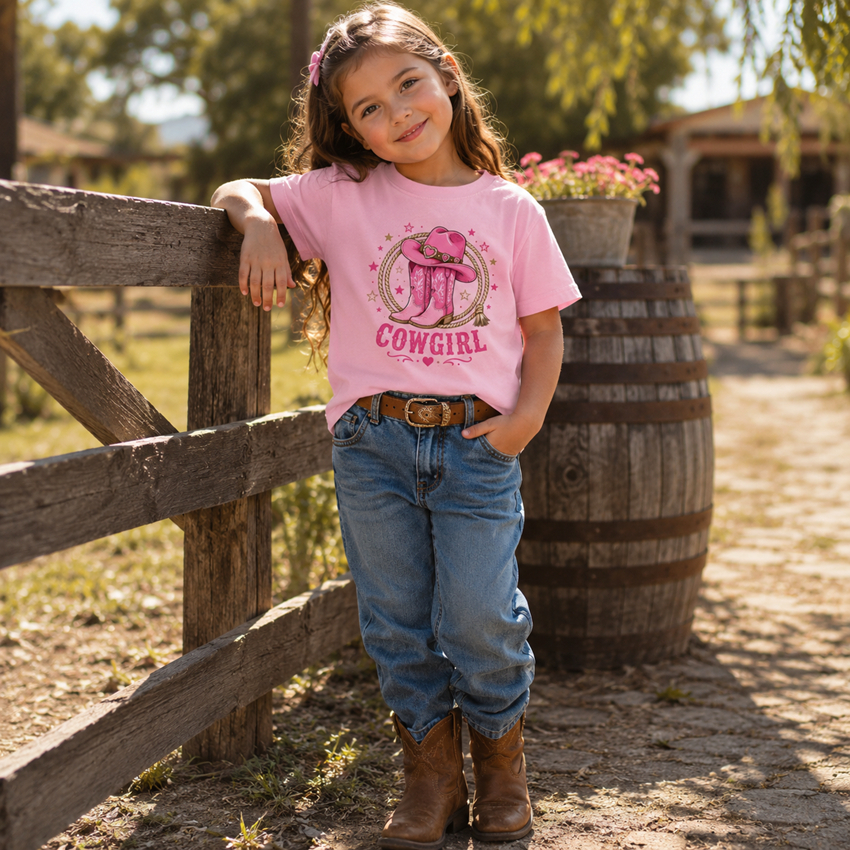 Camiseta Infantil Country Chic Camiseta Estampada Cowgirl Camisa Blogueirinha Menina Criança Basica Escola Algodão