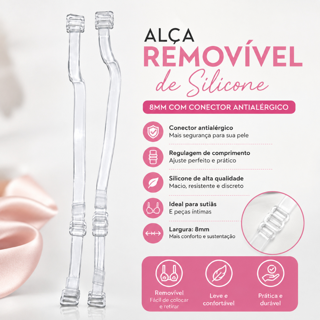 Alça de Silicone Removível 8mm com Conector Antialérgico