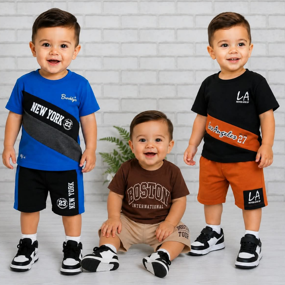 Conjunto Infantil Bebê Menino Estiloso Blusa 100% Algodão + Bermuda Moletinho 9 meses a 4 anos