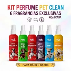 Pet Clean Kit 6 Perfumes 60ml cada Fragrâncias Diferentes para Cães e Gatos