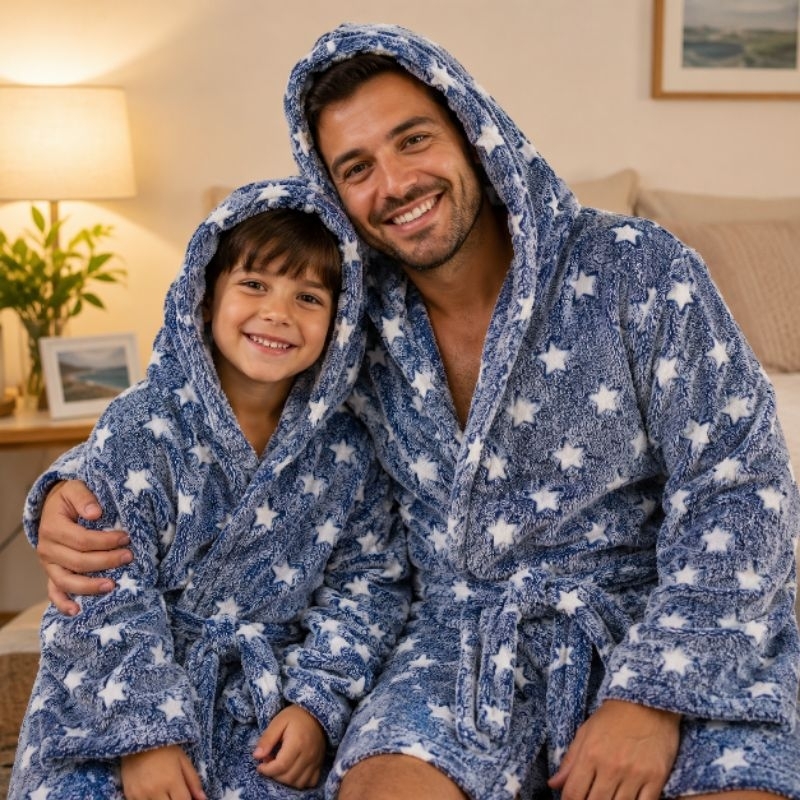Roupão microfibra luminoso pais e filhos. Adulto tamanho único, infantil à escolher.