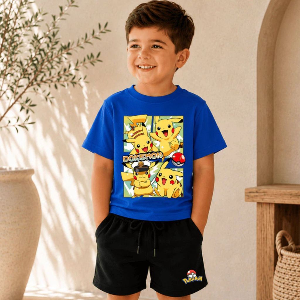 Conjunto Pokémon Pikachu Camiseta E Bermuda Infantil