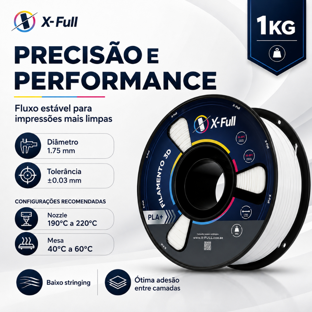 Filamento PLA 1,75mm 1kg X-Full para Impressora 3D Alta Precisão e Boa Aderência