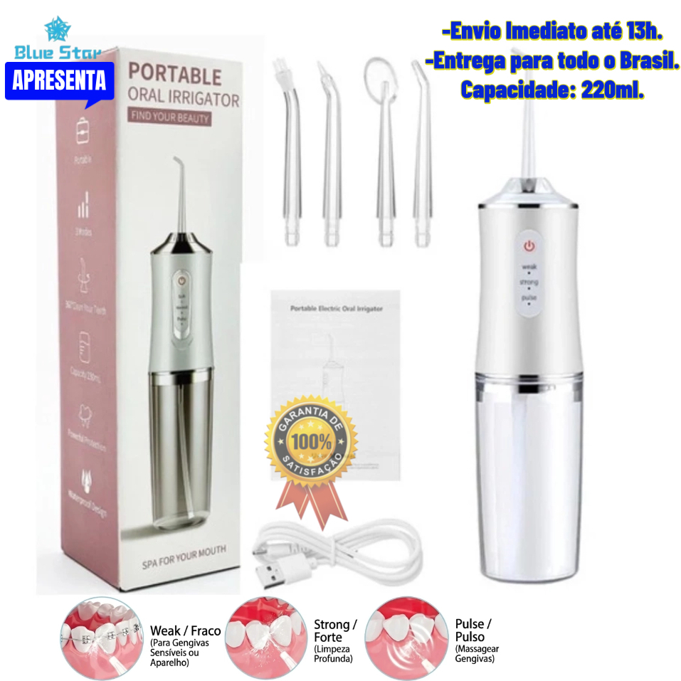 Irrigador Portátil Dental/Oral 3 Modos Jato D`água 220ml Recarregável USB Higiene  - Promoção