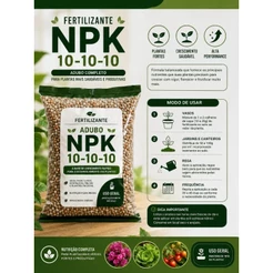 Adubo NPK 10-10-10 Fertilizante Para Plantas Flores Hortaliças 1kg e 1,5kg