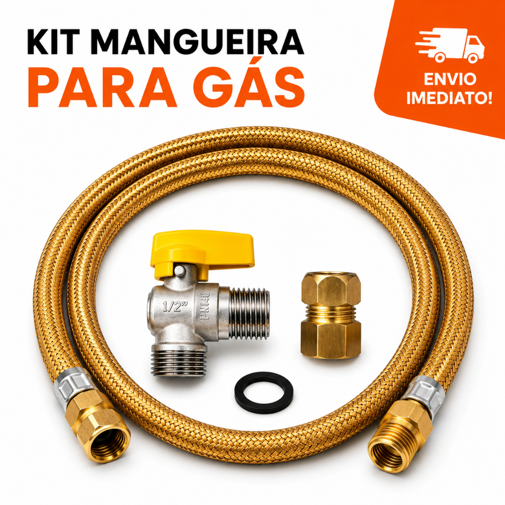 Kit Instalação Mangueira De Gás Cobre Adaptador Dako Registro Valvula Esfera 40cm, 60cm, 1m, 1.20m